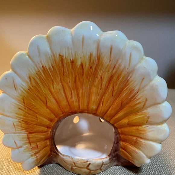 Ceramic Turkey Tea Light Holder, 6 1/2” Tall, Fall Autumn, Thanksgiving - Picture 7 of 8